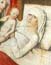 На лежащей в кровате роженице мы можем разглядеть форму ворота рубашки и рукава. 
Размер картинки, к сожалению, не позволяет сделать однозначных выводов о наличии складок, 
заложенных у ворота
Картина 'Рождение Марии'
Германия, с. 1470, 
Master of Life of the Virgin
Alte Pinakothek, Munich